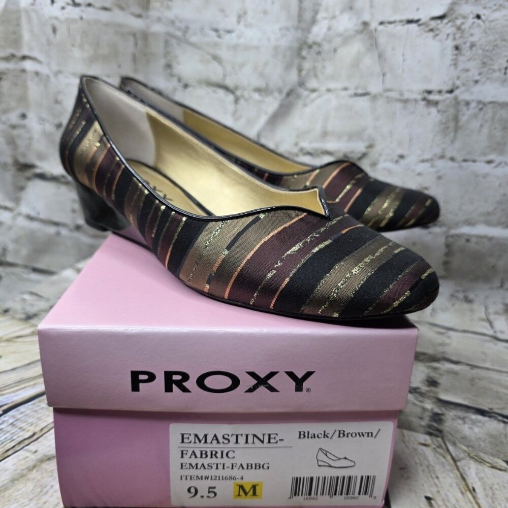 PROXY Black Brown Gold Womens Emastine Dress Wedge Heels Shoes  Size 9.5B